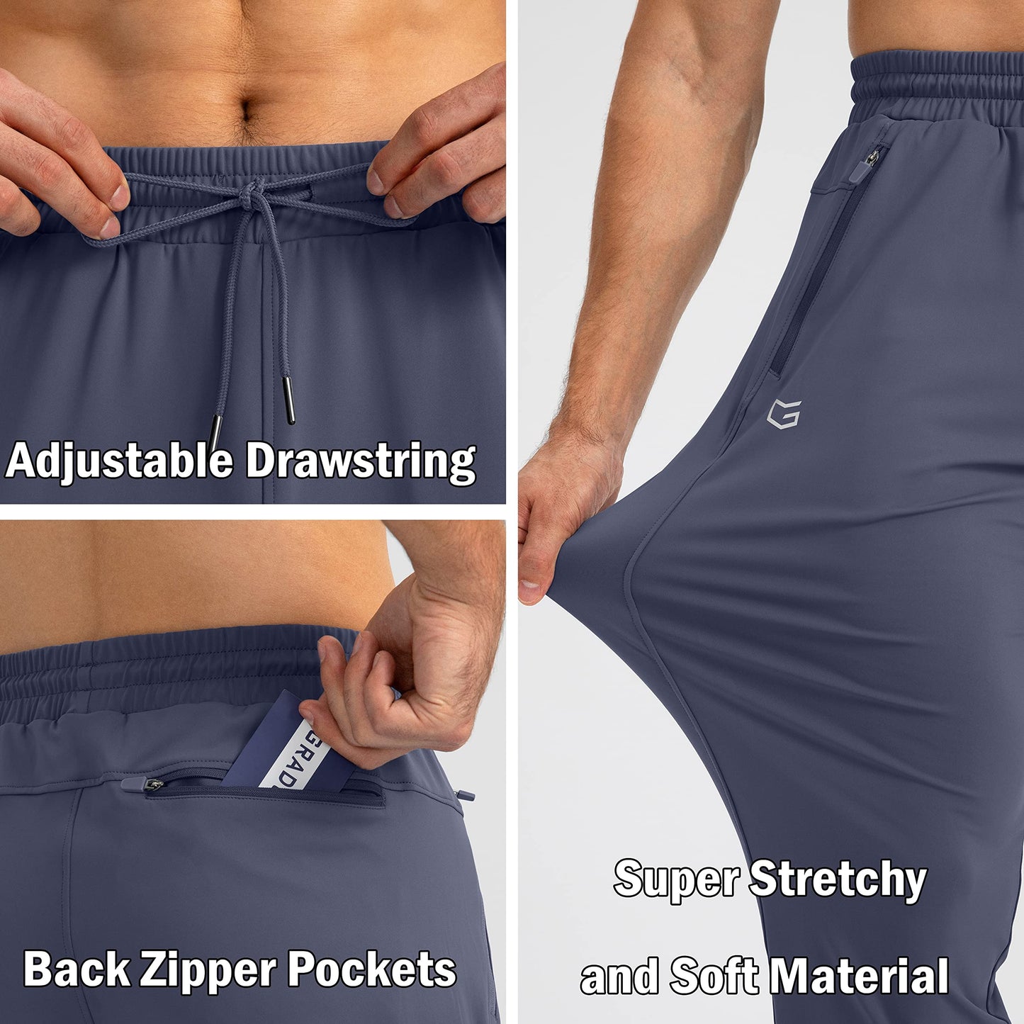G Gradual Men's Sweatpants with Zipper Pockets Tapered Joggers for Men Athletic Pants for Workout, Jogging, Running (Dusty Blue, Medium)