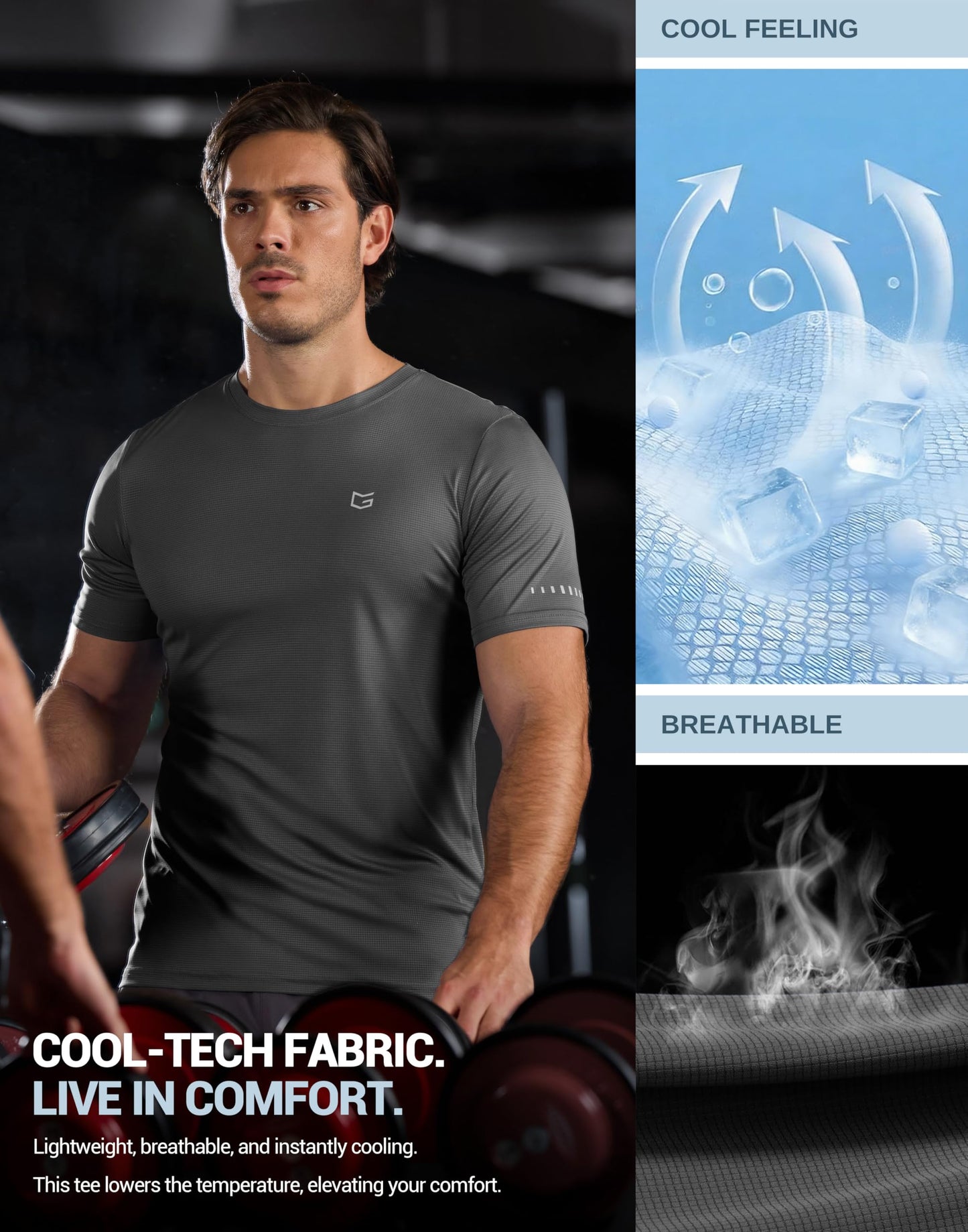Men's Workout Breathable T-Shirts Dry Fit UPF 50+ Sun Shirts Quick Dry Cooling Tee for Athletic, Running, Hiking (Iron Grey, 2XL)