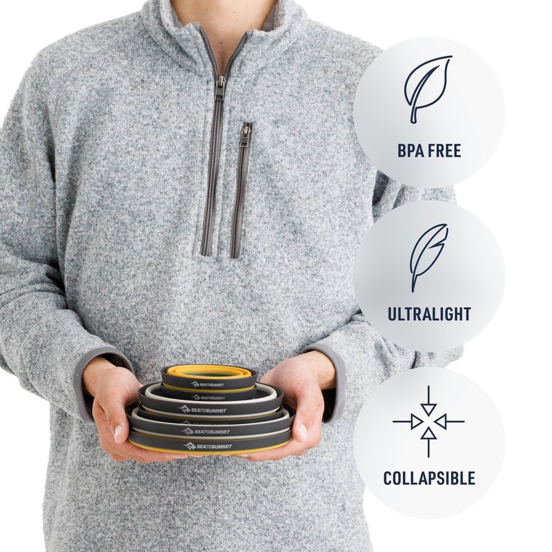 Sea to Summit Frontier Ultralight Collapsible Dinnerware Set, 2-Person (2 Medium Bowls, 2 Large Bowls, 2 Cups)