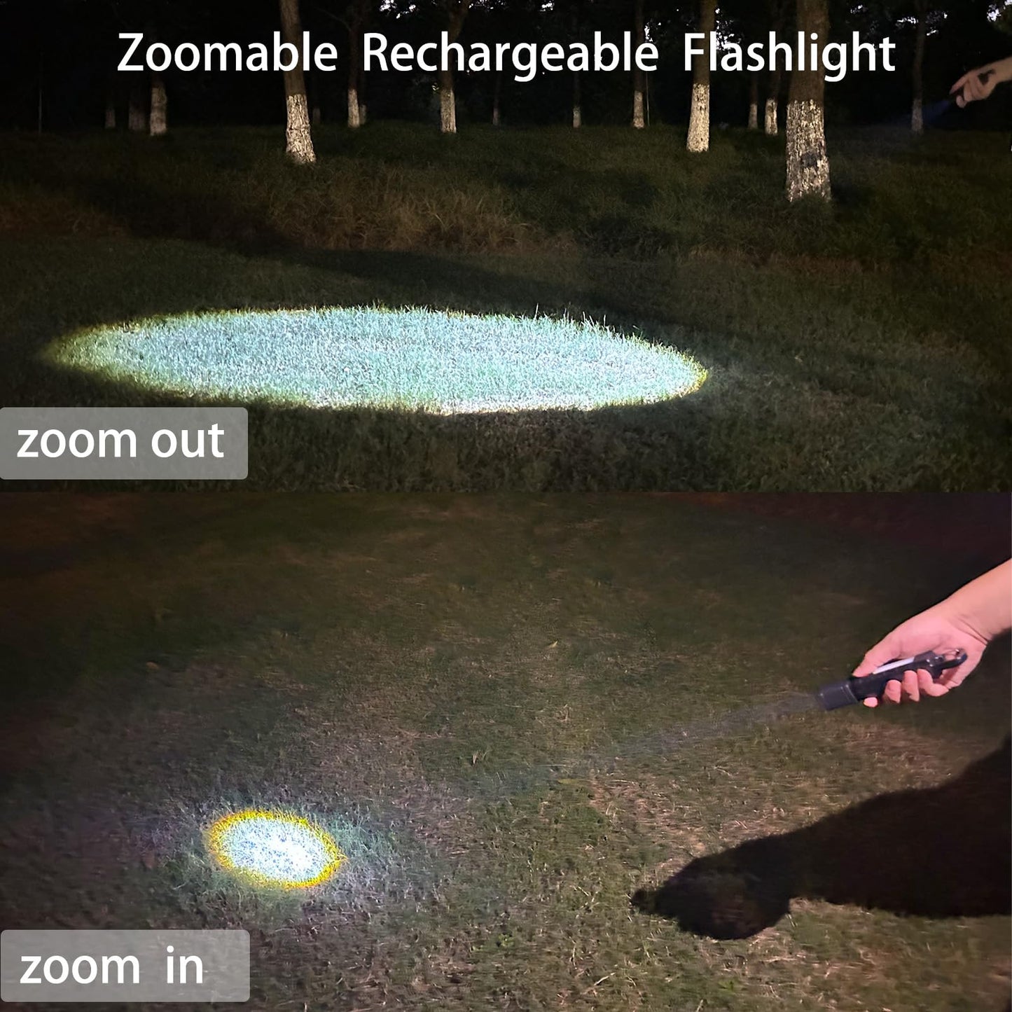 Hilngav 2 Pack Solar Flashlight, Rechargeable Zoomable LED Flashlight, High Lumens Solar Powered Flashlights with Tail Hook Rechargeable Handheld Flashlights for Home Emergency Camping Hiking
