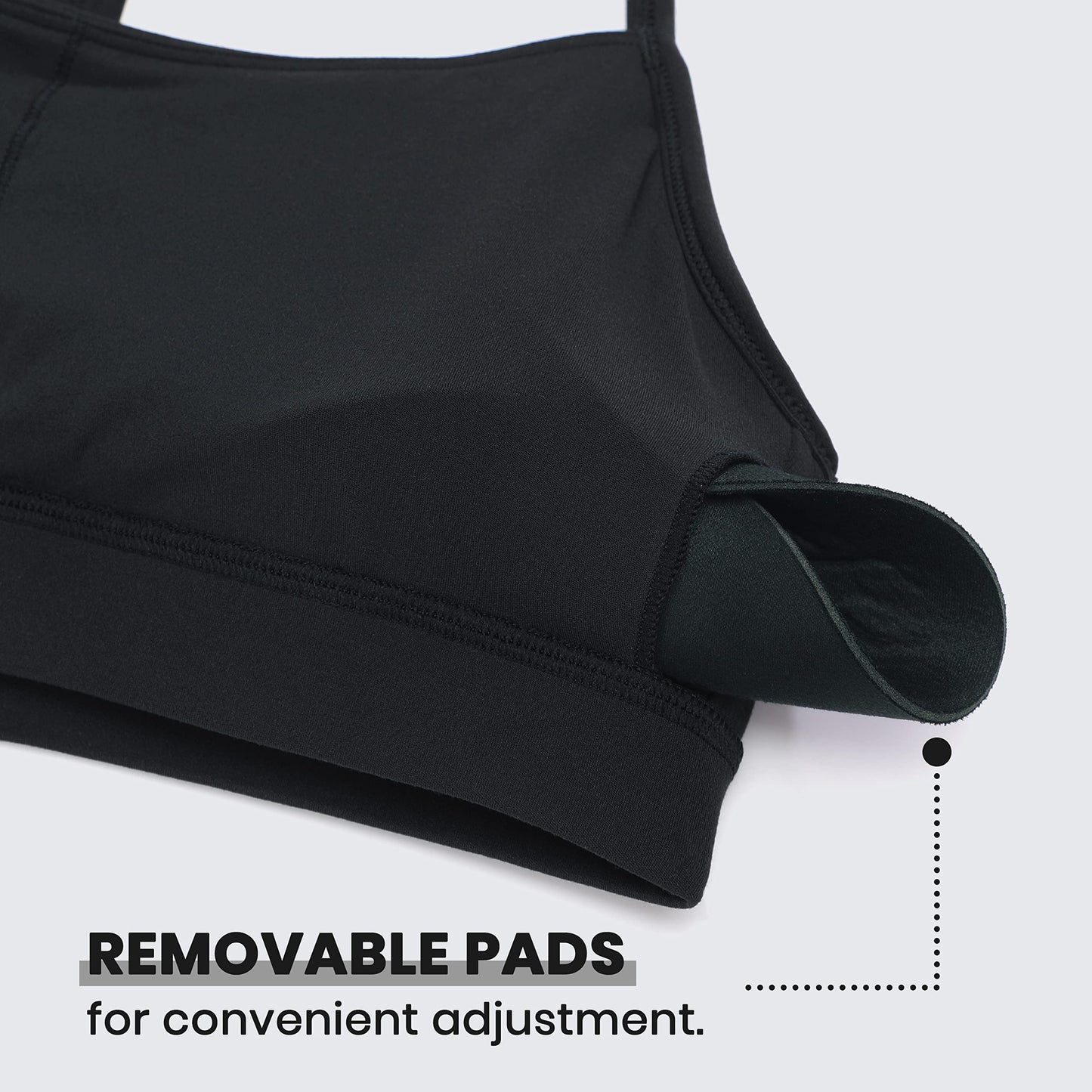 CRZ YOGA Butterluxe Y Back Sports Bras for Women - Padded Racerback Low Impact Spaghetti Thin Strap Workout Yoga Top Black Large