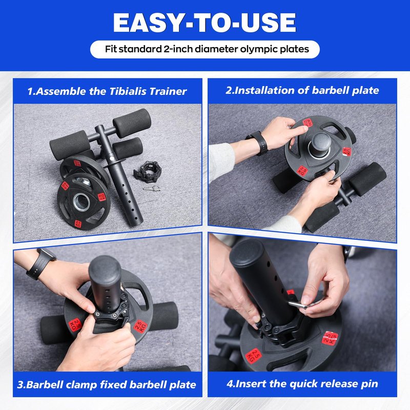 Adjustable Tib Bar, Tibialis Trainer, Tibia Dorsi Calf Raise Machine, Knees Over Toes Equipment for Strengthening Calve, Shin & Ankle, Leg Workout, Fit 2" Weight Plates & All Shoe Size