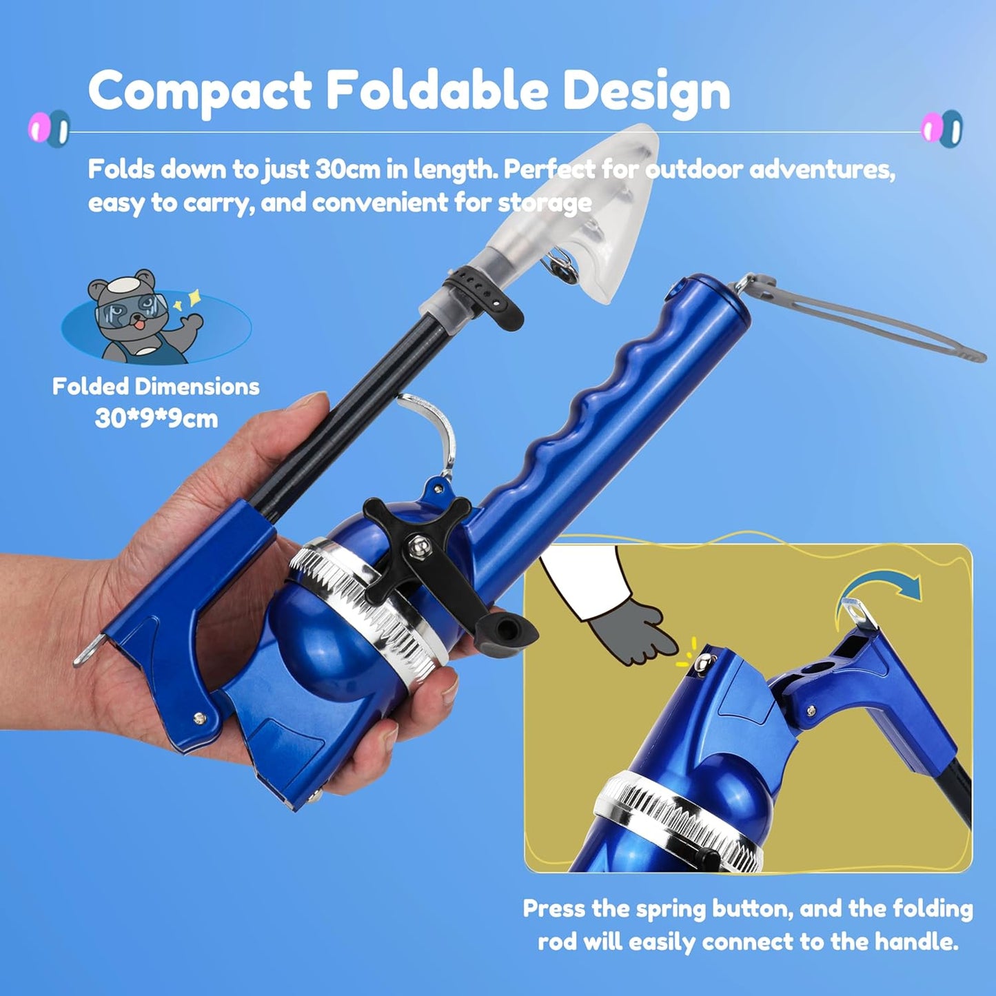 Kids Fishing Pole - Portable Folding Rod & Reel Combo Kit | Includes Sunglasses, Tackle Box & Travel Bag