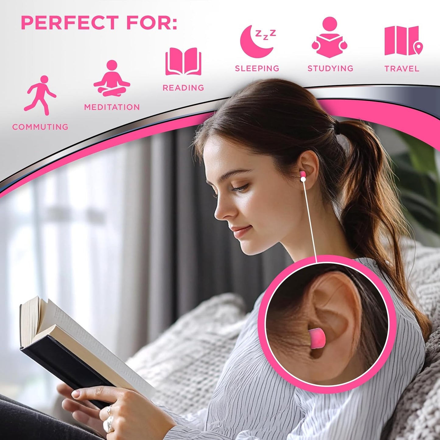 Sleep Ear Plugs - HEAROS Pretty in Pink, 14 Pairs for Comfortable Sleeping