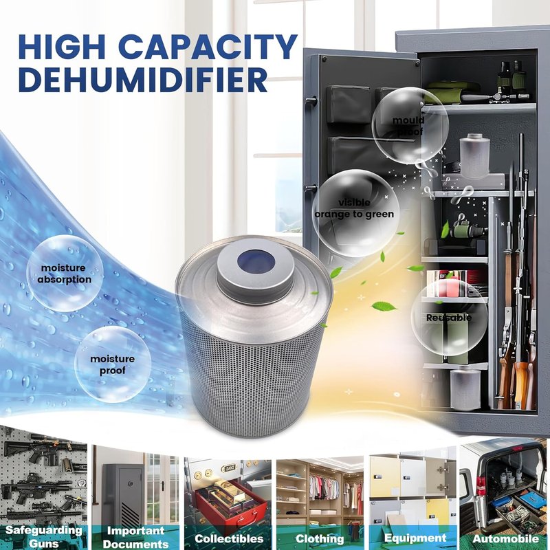 Wisesorb Rechargeable Gun Safe Dehumidifier | 800g Silica Gel Moisture Absorber for Room, Closet, Car