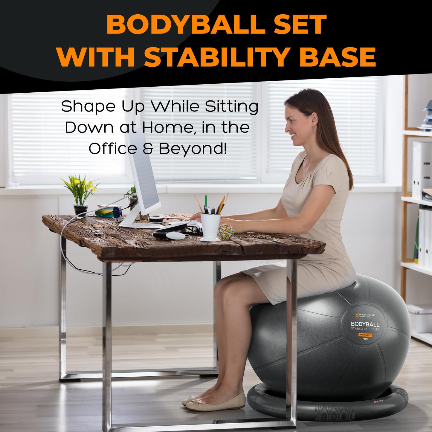 Yoga Ball Chair Exercise Ball Chair for Office with Base, Yoga Ball for Pregnancy Ball Stability Ball & Birth Ball for Labor, Swiss Ball Gym Ball for Exercising, Workout Ball Fitness Ball for Desk