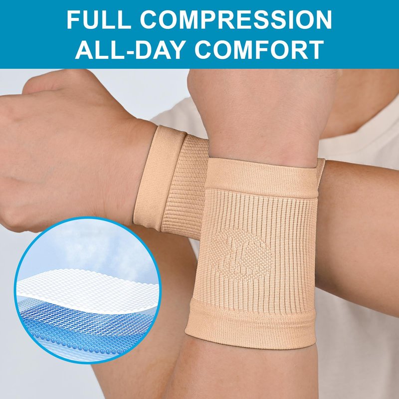 KEKING® Compression Wrist Sleeves for Women Men, 1 Pair, Premium Wrist Support Bands for Carpal Tunnel, Improve Circulation & Recovery, Tendonitis, Tennis, Sports - Wrist Brace Wrist Wraps, Beige M