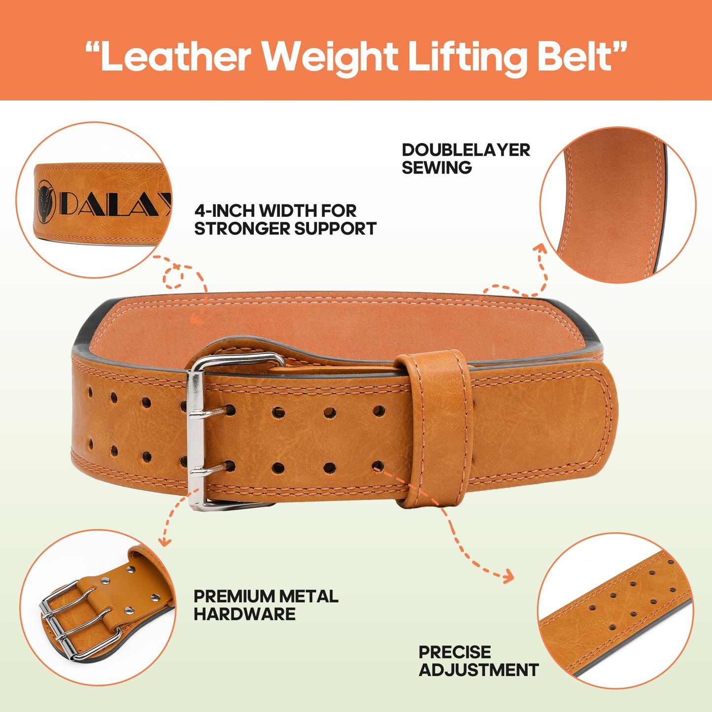 Leather Weight Lifting Belt, Men Belt for Gym Weight Belt Lumbar Back Support Powerlifting Weightlifting Heavy Duty Workout Training Strength Training Fitness (Yellow-S)