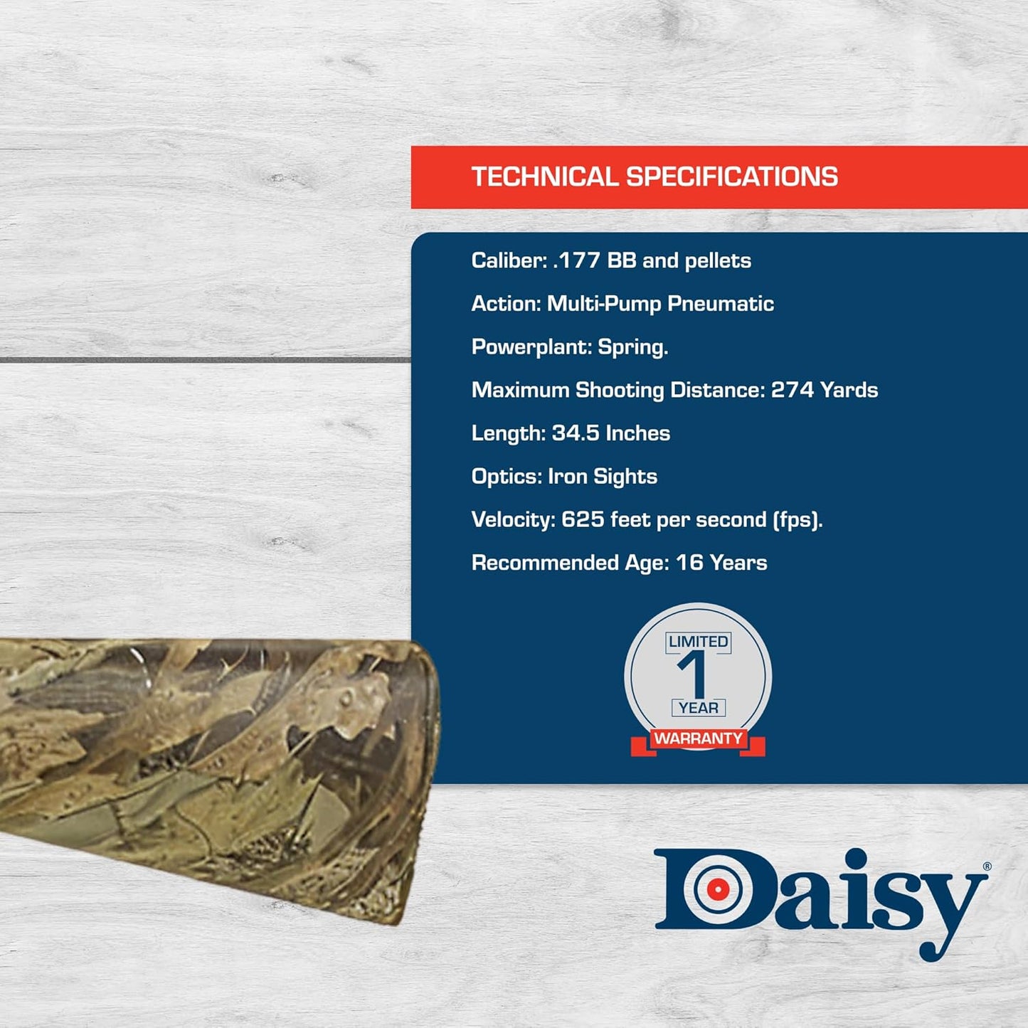 Daisy Powerline .177 Camo Multi-Pump Pneumatic Pellet/BB Rifle - Precision Shooting & Versatile Performance