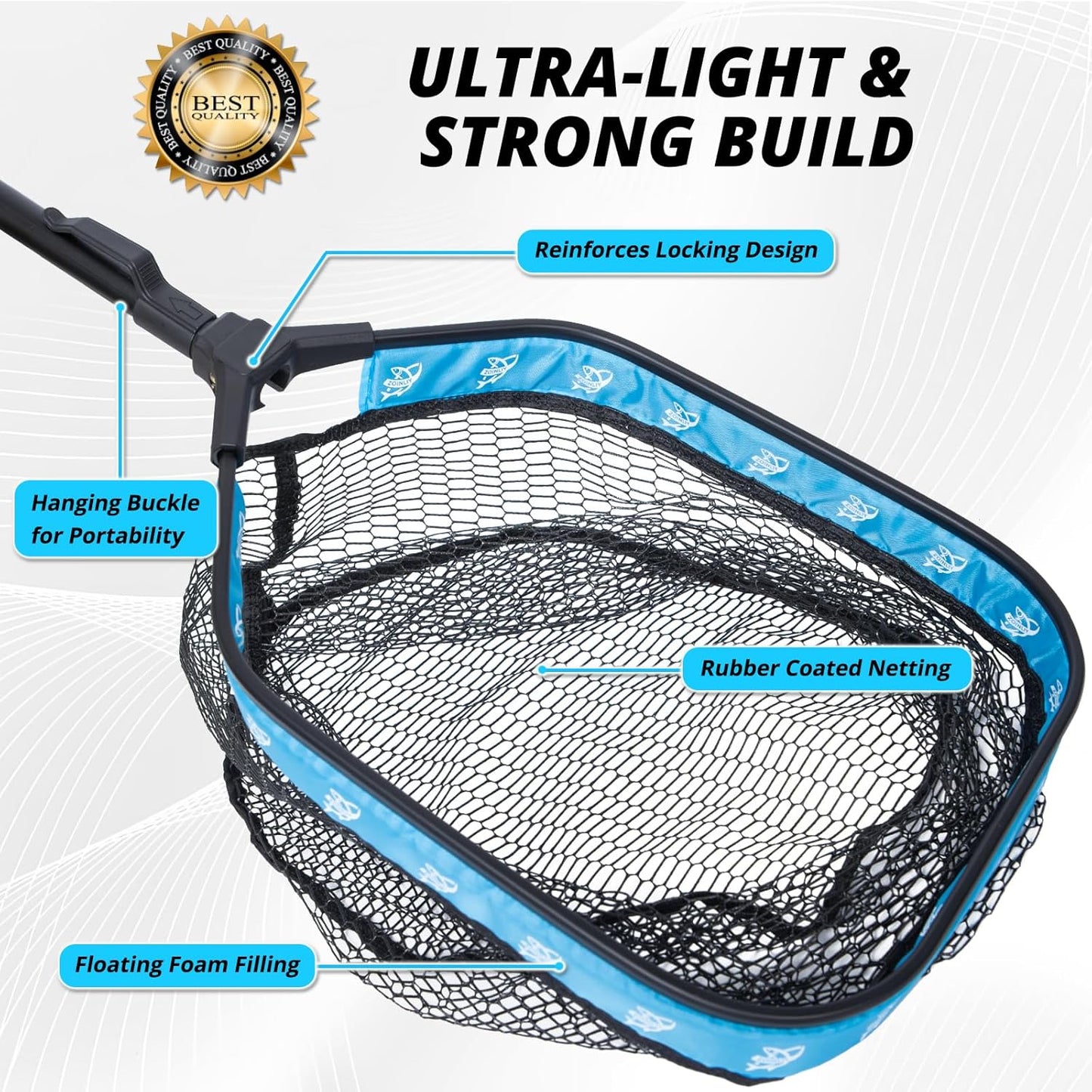Floating Fishing Net - Collapsible Landing Net with Rubber Coated Polyethylene for Bass & Trout | Ideal for Kayak & Boat Fishing