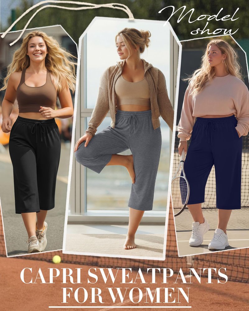 Neer 3 Pack Women's Plus Size Cotton Capris, Stretchy Wide Leg Cropped Pants with Pockets Loose Fit Lounge Pajama Sweatpants(Black, Dark Mix Gray, Navy,3xl)