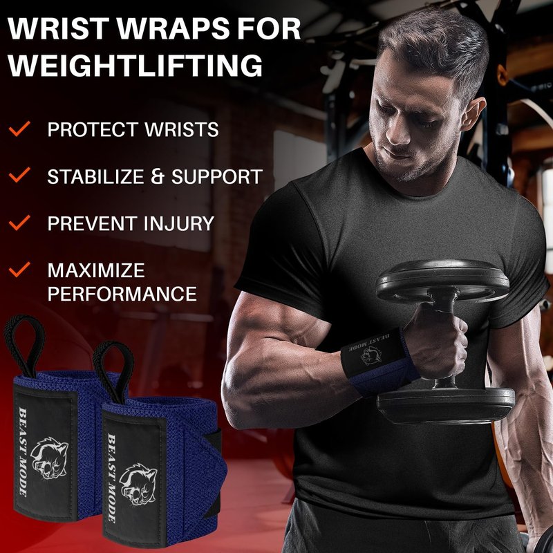 TECEUM Weightlifting Wrist Wraps - Heavy Duty 18" & 12" Thumb Loop Braces for Powerlifting & Strength Training