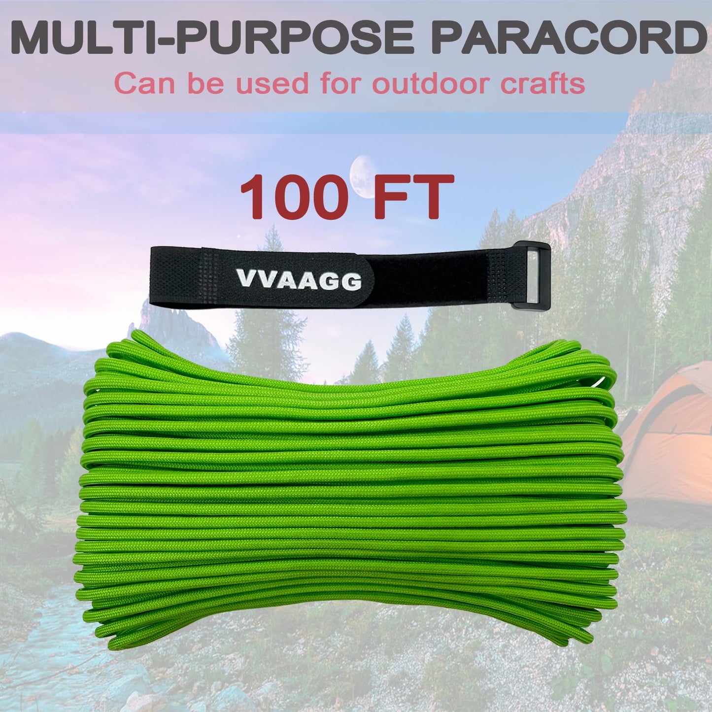 VVAAGG 550 Paracord Rope 100FT, 4mm Thin Tent Rope 550 Parachute Cord, Strong Long Nylon Rope, Outdoor Gear Camping Rope