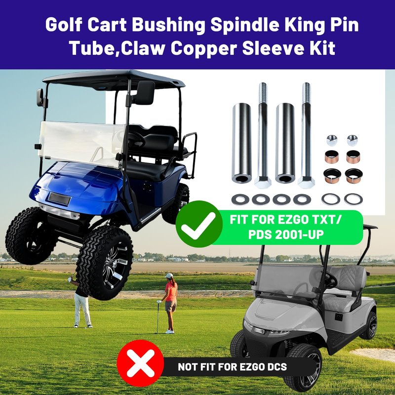 HEOHOU Golf Cart Bushing Spindle King Pin Tube,Claw Copper Sleeve Kit for EZGO TXT/PDS 2001-Up,Replaces OEM 70648G01 70749G01 70745G01