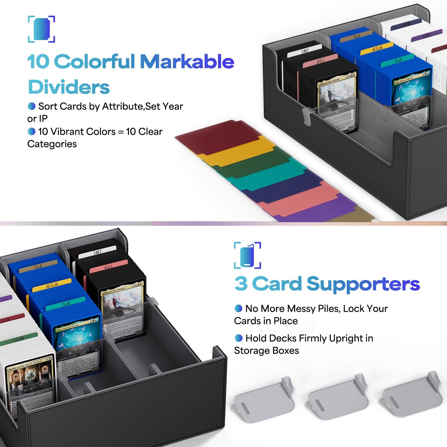 UAONO Card Storage Box for Trading Cards, 2400+ MTG Commander Deck Box With 24pcs Colorful Divider, Card Case Fits for Magic TCG PTCG Game Cards (Blue)