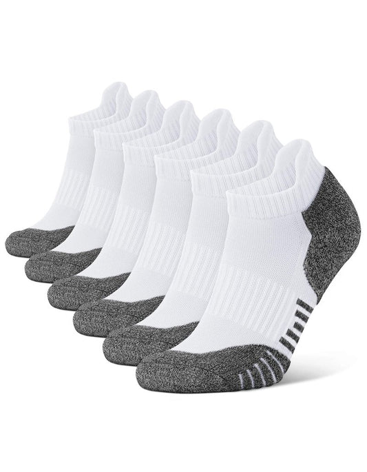 CLOSEMATE Mens Ankle Athletic Running Socks Cushioned Anti-Blister Low Cut for Sports 6 Pairs(6White, Size L)