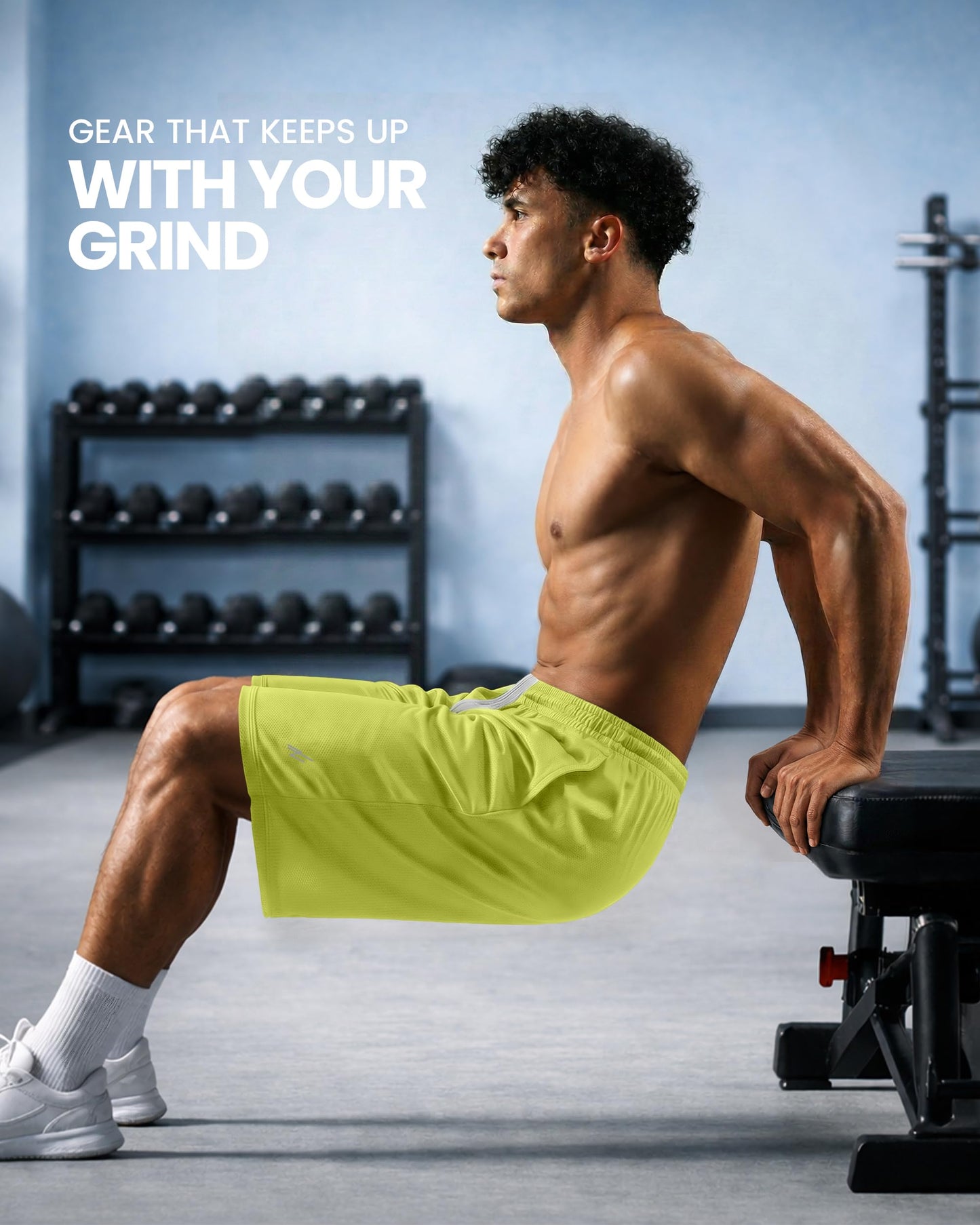 NY Threads Men's Athletic Shorts Quick Dry Loose-Fit Lightweight Running Workout Gym Shorts with Pockets, Large, Lime Green