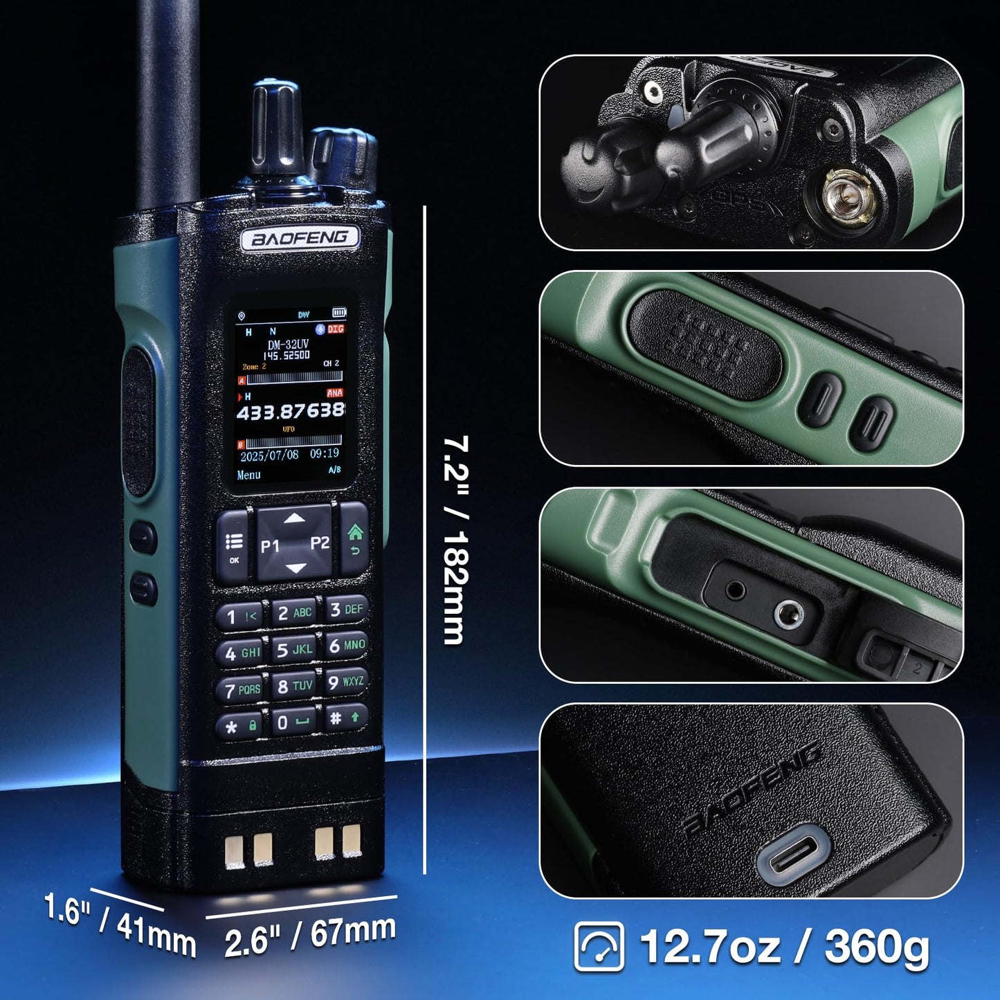 BAOFENG DM-32UV 10W DMR Radio, Long Range Ham Radio Handheld + Case Holder