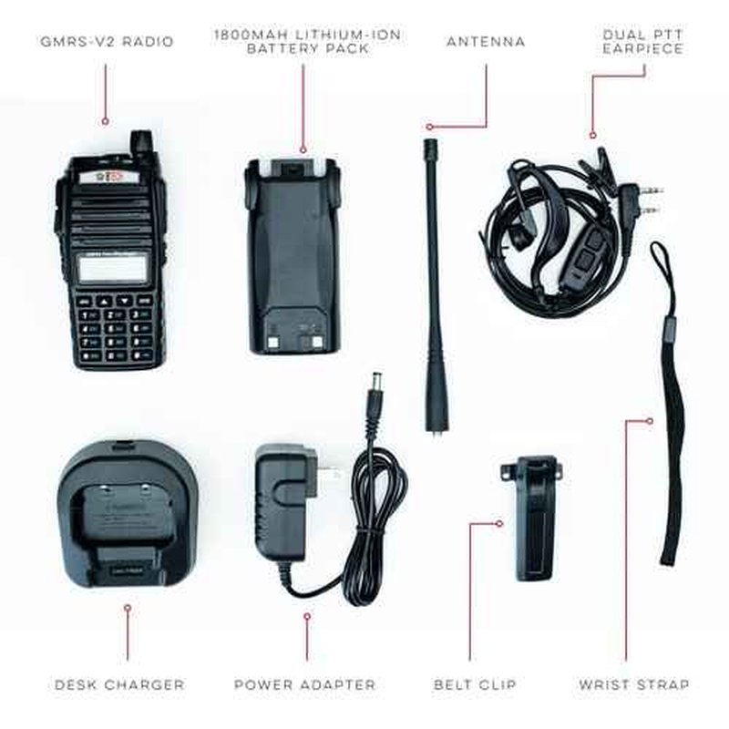 BTECH GMRS-V2 5W 200 Fully Customizable Channels GMRS Two-Way Radio. USB-C Charging, IP54 Weatherproof, Repeater Compatible, Dual Band Scanning (VHF/UHF), FM Radio, & NOAA Weather Broadcast Receiver