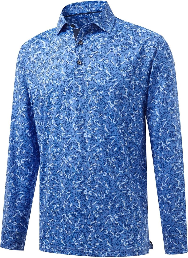 Men's Golf Shirts - Dry Fit Performance Collared Long Sleeve Polo | Moisture Wicking Casual Print