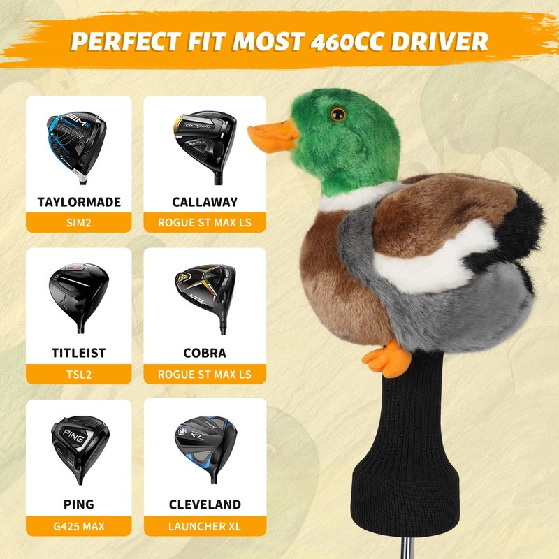 Funny Driver Headcover, Plush Golf Club Covers Long Neck, Animal Headcover, Fairway Wood Hybrid Headcover, Headcovers for Golf Clubs Fits Men and Women,Driver Headcover Animal for Present,Mallard Duck