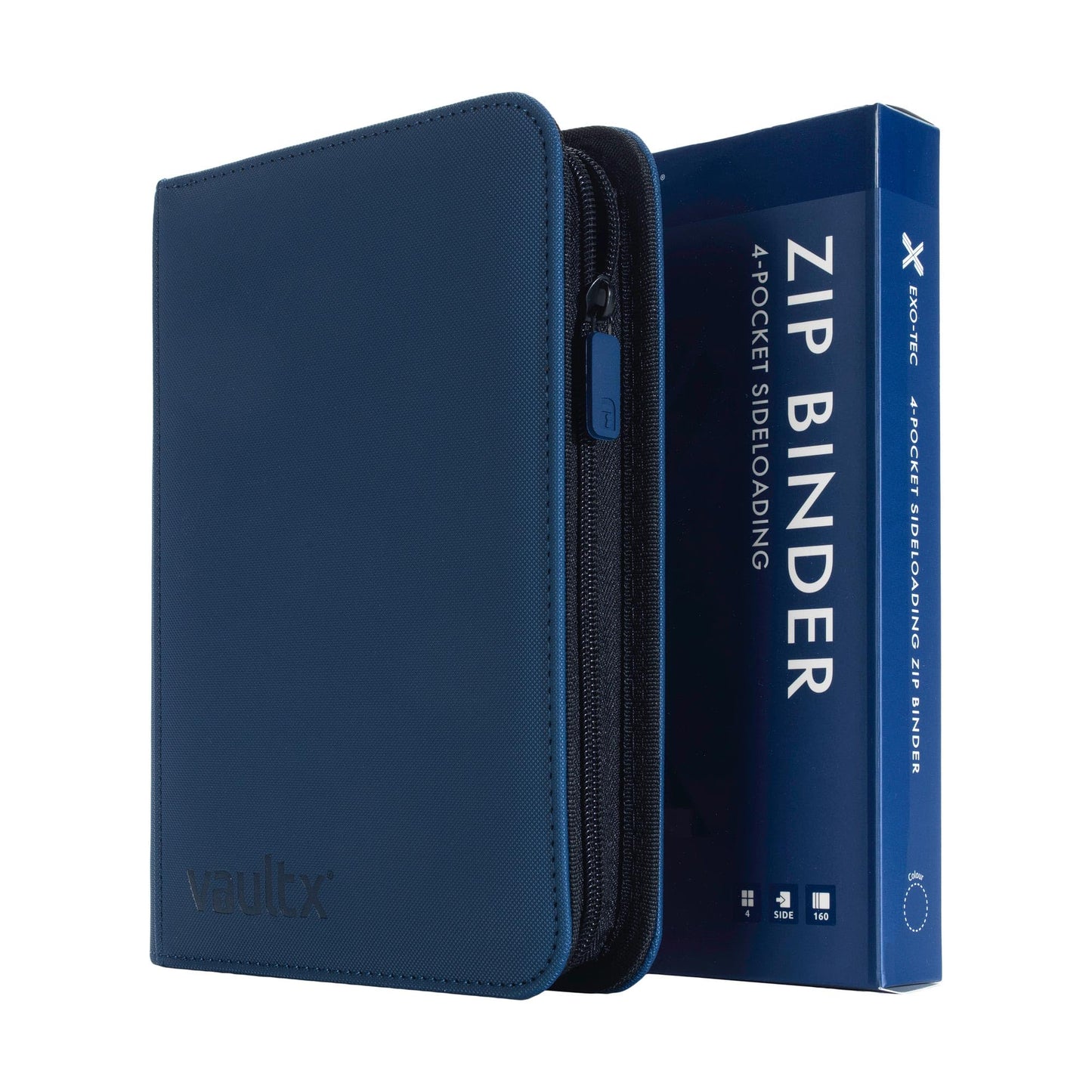 Vault X 4 Pocket Zip Binder, 160 Cards, Exo-Tec Material, 20 Side-Loading Pages (Blue)