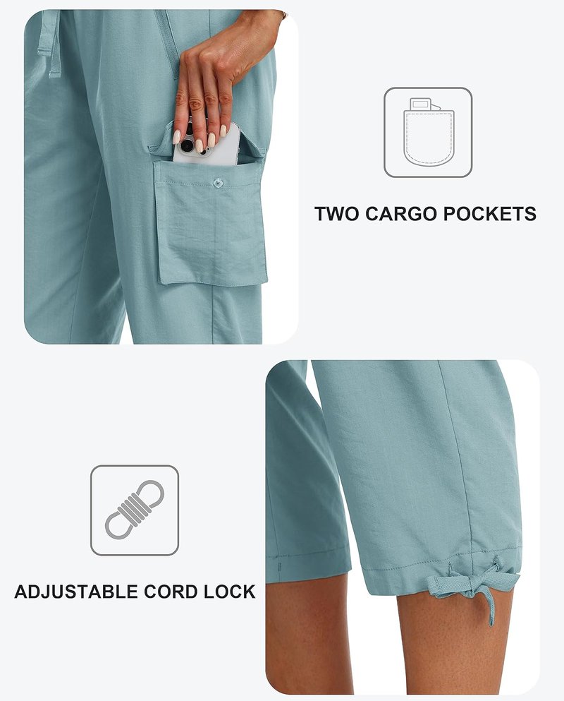 Women's Cargo Capris - Lightweight Quick-Dry Hiking Pants for Summer | Loose Fit Casual Travel Style