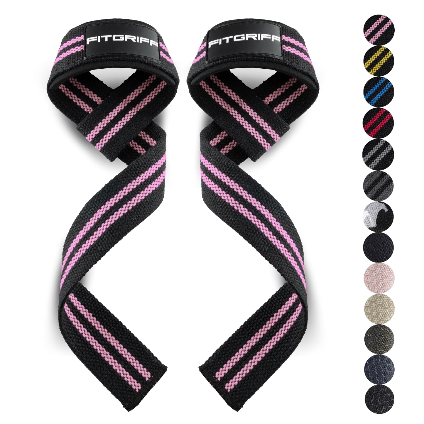 Fitgriff® Lifting Wrist Straps for Weightlifting, Gym, Deadlift, Workout (Made of Premium Cotton & Padded) - Men & Women (Standard, Black/Pink)
