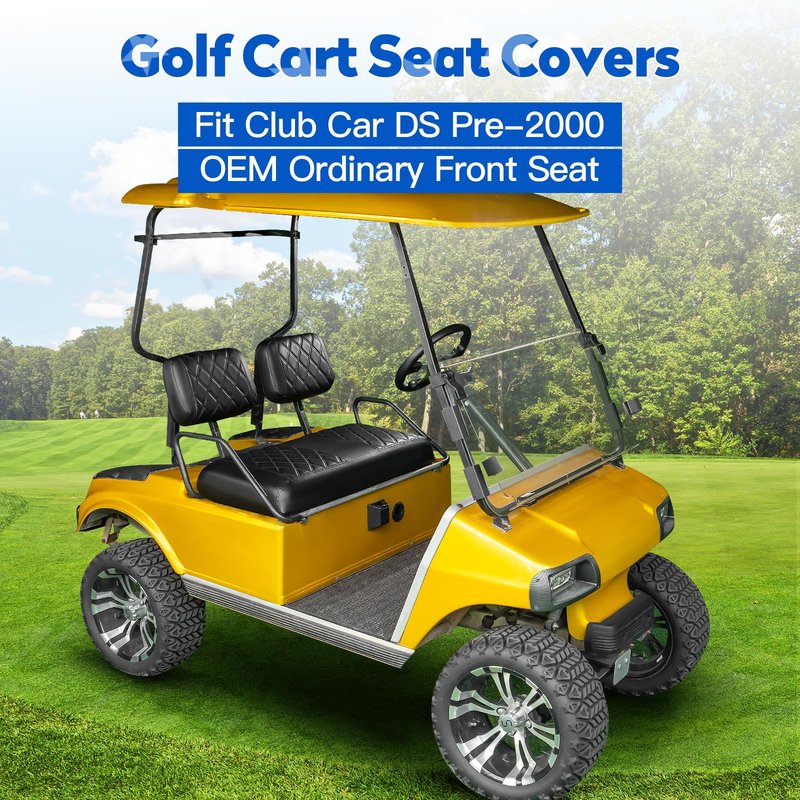 NOKINS Golf Cart Diamond Seat Covers Kit, Fit for Club Car DS Pre-2000 OEM Standard Front Seat Cushion, Golf Cart Vinyl Seat Cover, No Nails Required (Brown&Yellow 8412)
