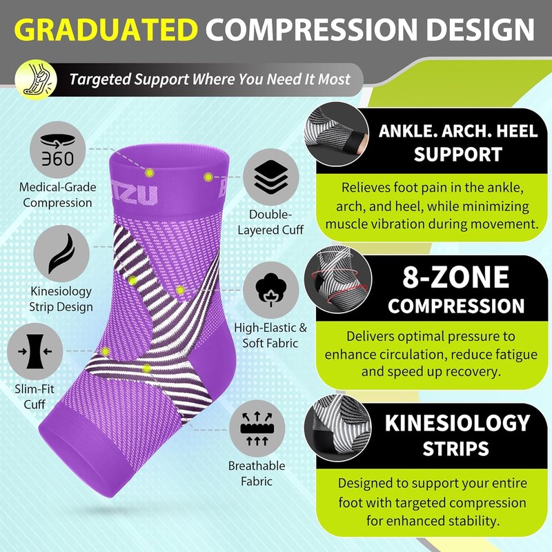 Compression Socks for Plantar Fasciitis - Ankle Brace with Arch Support for Pain Relief | Purple L-XL