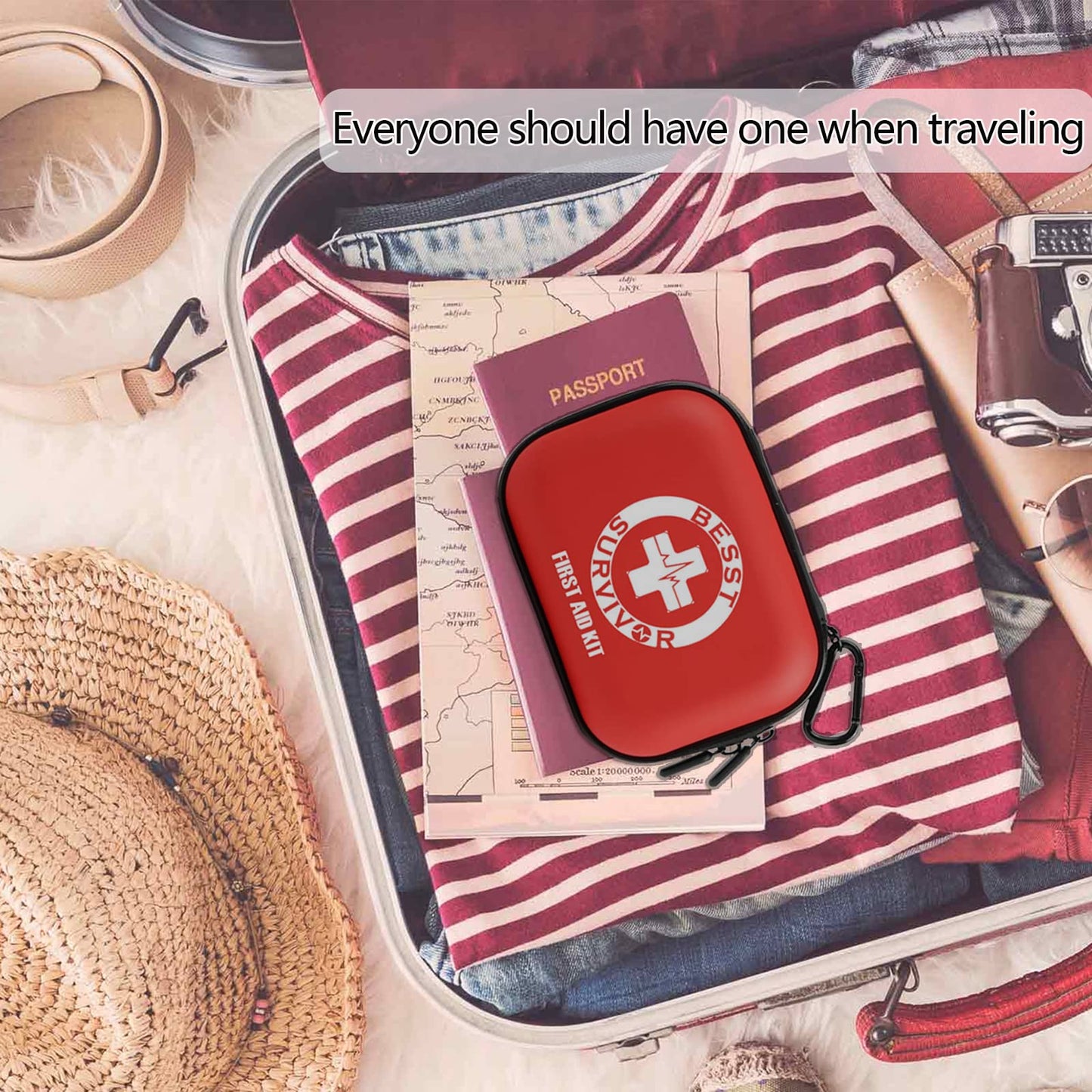 Portable First Aid Kit -Small First Aid Kit, Compact Medical Kits with Compartments EVA Case for Camping, Hiking, Car, Home,Sports - Emergency & Medical Supplies Red