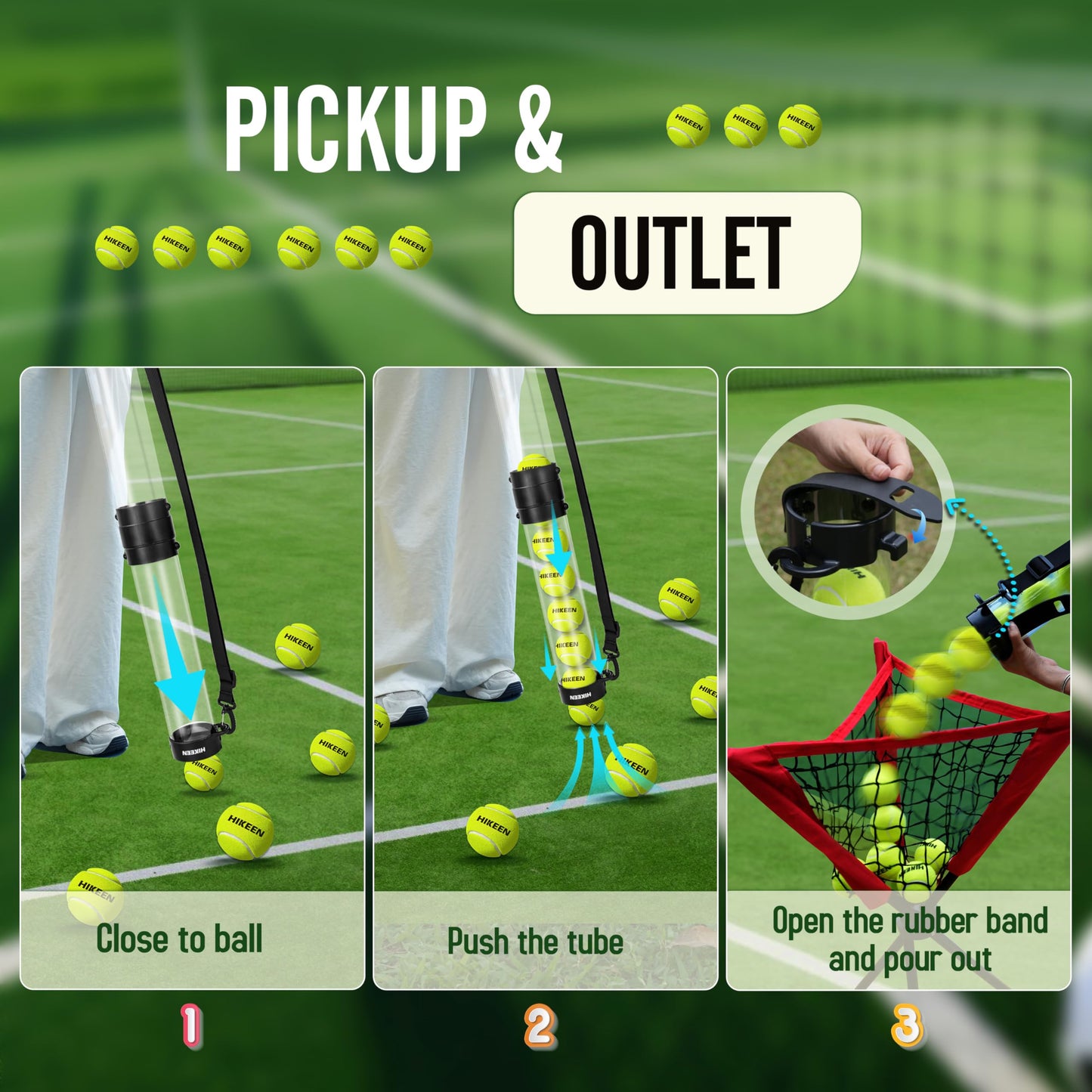 Hikeen Durable Tennis Ball Pick up Tube with 12 Tennis Balls,Quick Pickup & Storage Tennis Ball Tube with Shoulder Strap for Tennis Accessories - Includes 12 Balls