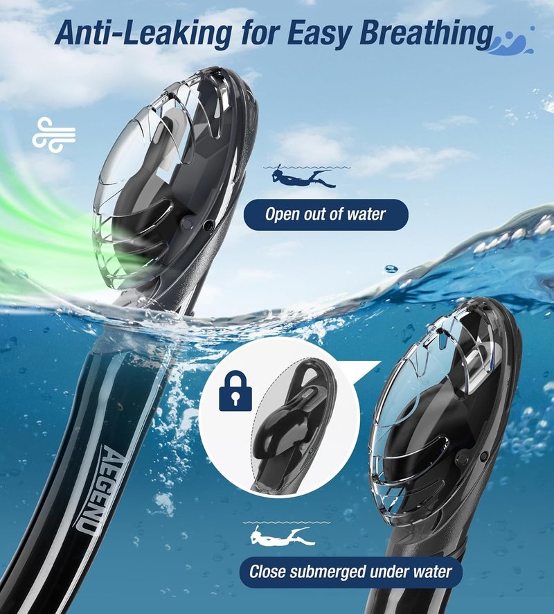 Aegend Diving Dry Snorkel - Top Dry Valve Snorkeling Gear for Adults & Youth | Perfect for Freediving & Scuba Diving