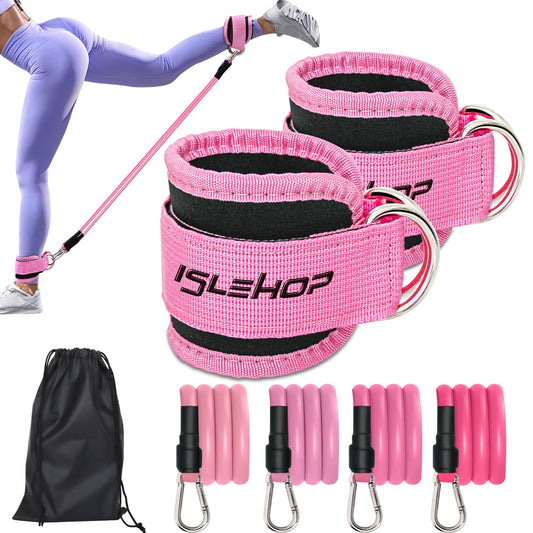 ISLEHOP Ankle Resistance Bands with Cuffs, Ankle Bands for Working Out,Ankle Strap with 4PCS Exercise Band,Booty Workout Equipment for Kickbacks Hip,Butt Training Equipment for Women Legs and Glutes