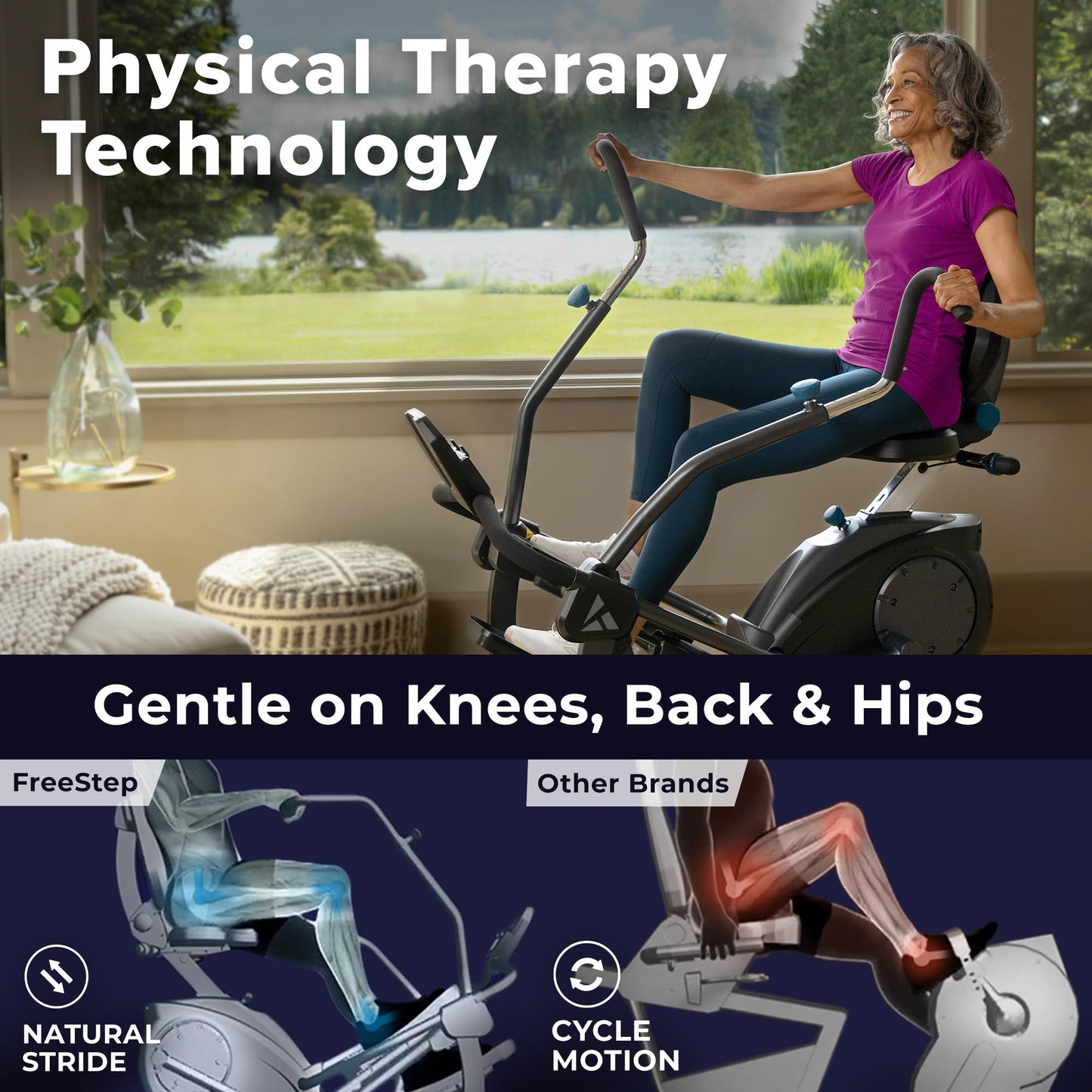 FreeStep LT3 Recumbent Cross Trainer Stepper - Zero-Impact Exercise w/Patented Physical Therapy Stride Technology, Whisper-Quiet, Multi-Position Arms, Free App w/Trainer-Led Workouts (LT3+Mat Bundle)