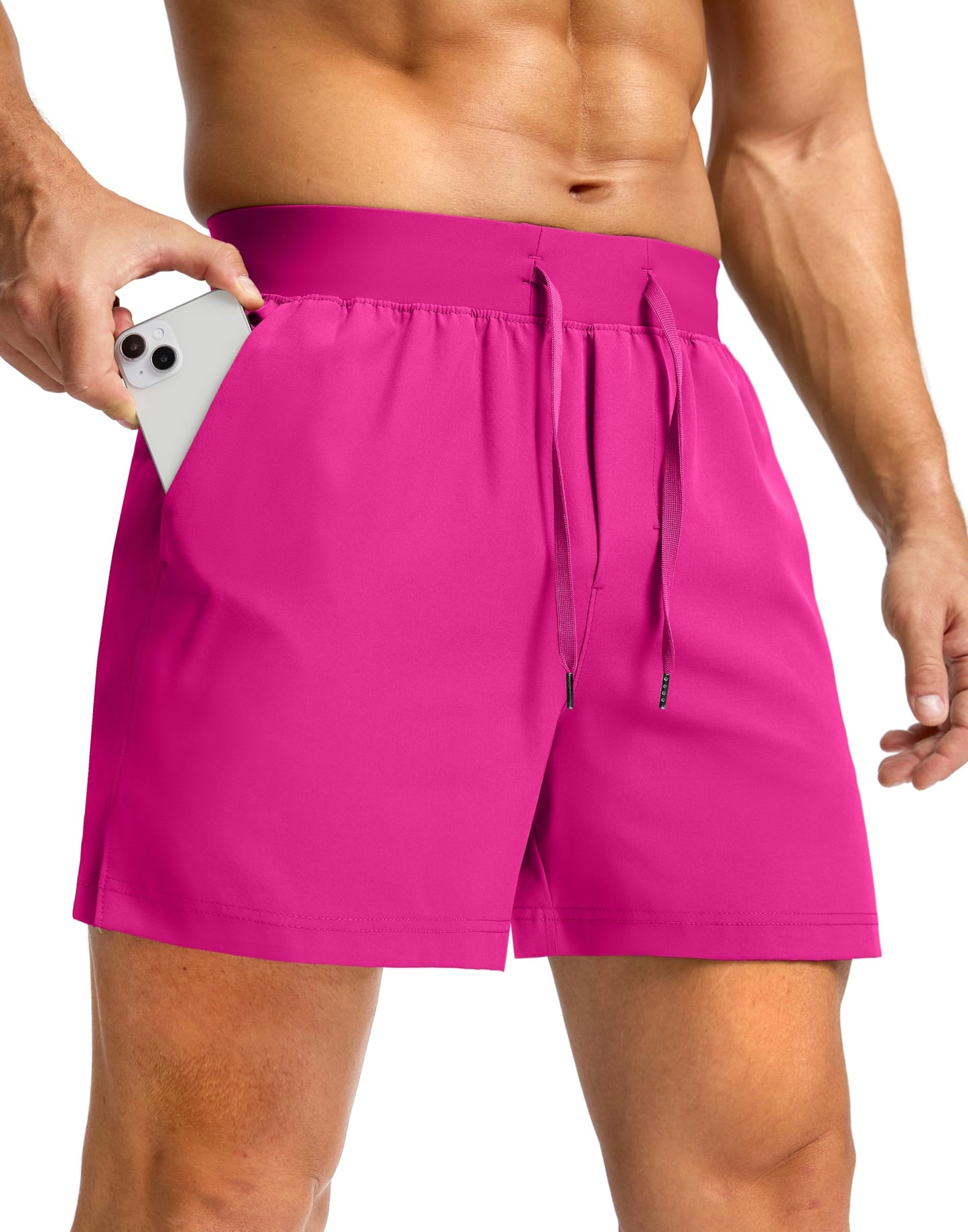 Soothfeel Men's Running Shorts with Zipper Pockets 9"/ 7"/ 5" Lightweight Quick Dry Basketball Gym Workout Athletic Shorts for Men (Hot Pink, XL)
