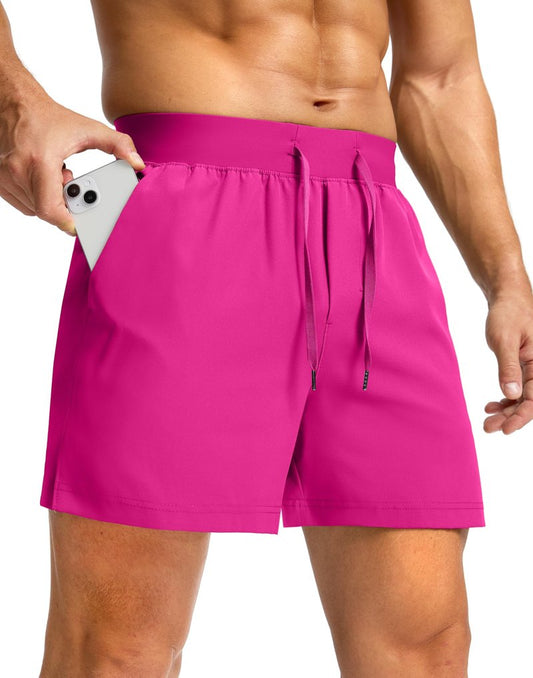 Soothfeel Men's Running Shorts with Zipper Pockets 9"/ 7"/ 5" Lightweight Quick Dry Basketball Gym Workout Athletic Shorts for Men (Hot Pink, XL)