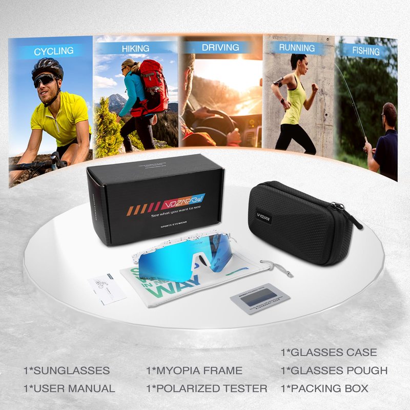 VOZAPOW Sports Sunglasses for Men Women, Polarized Cycling Glasses Baseball Sunglasses UV Protection for Running MTB Softball