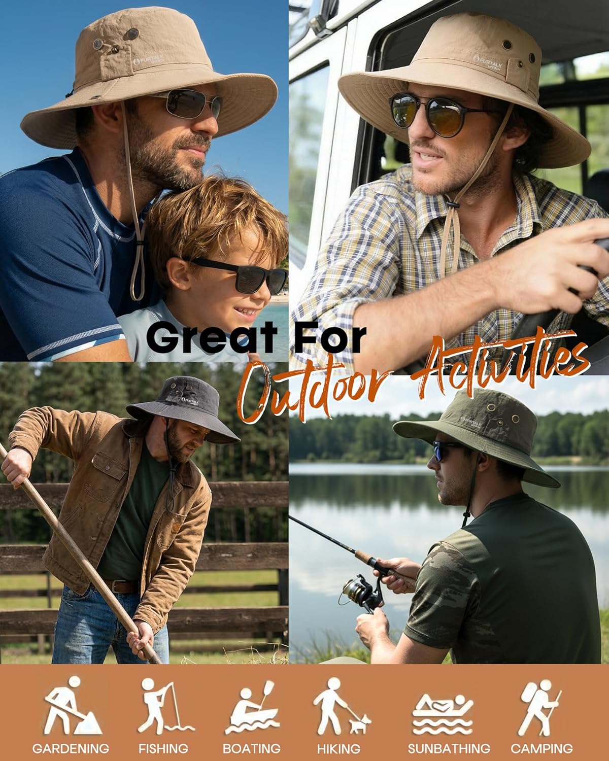 FURTALK Sun Hats for Men - UPF 80+ Foldable Wide Brim Fishing & Hiking Hat | Summer Outdoor Accessory