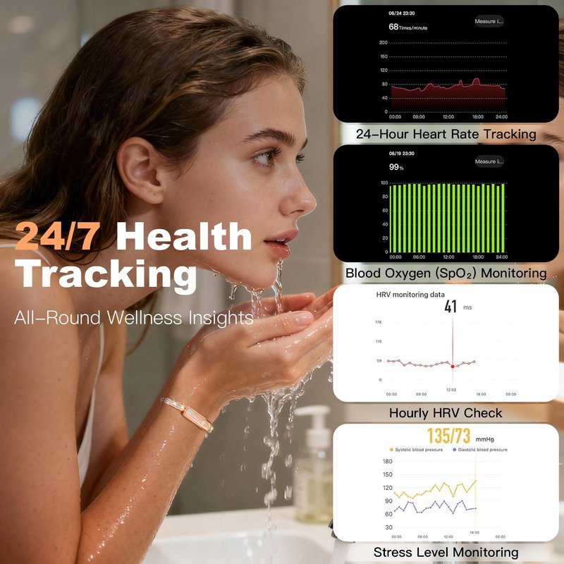 DOSUKE Fitness Tracker Bracelet for Women, Heart Rate & Blood Pressure Monitor Oxygen Sleep & Activity Tracker Step & Calorie Counter Stylish Smart Bracelet, Compatible with iOS & Android (Rose Gold)