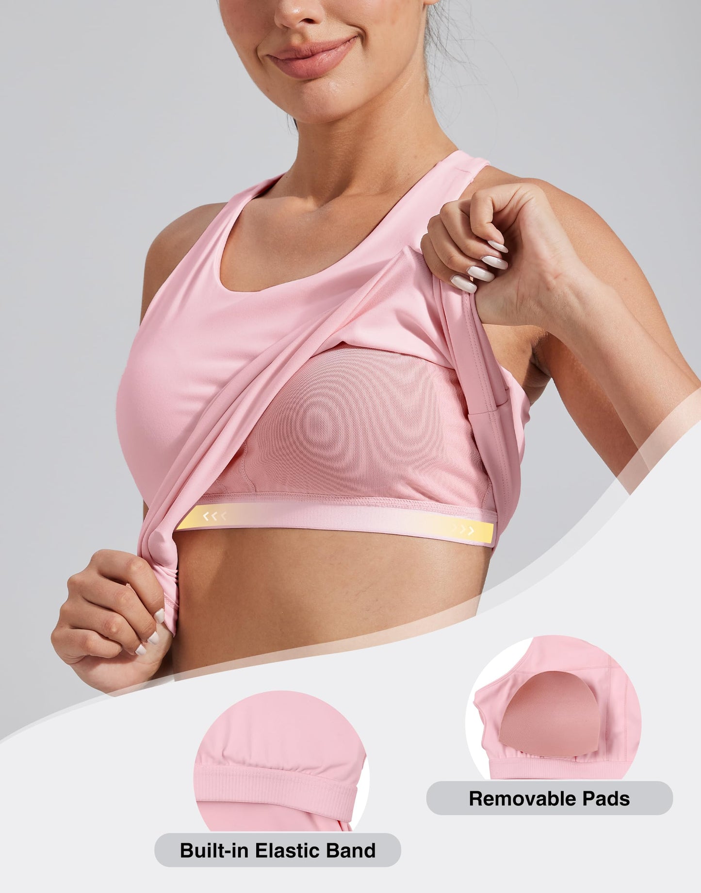 Pioneer Camp Workout Tank Tops for Women with Built in Bra, Sleeveless Gym Tops Seamless Racerback Athletic Yoga Shirts, Pink, S