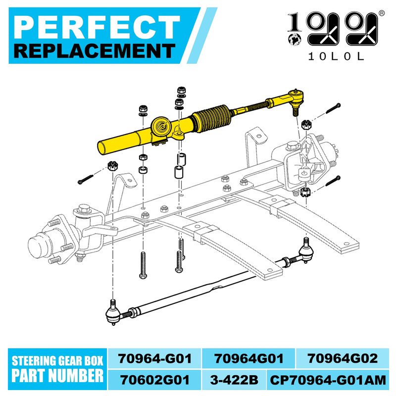 9.99WORLD MALL Steering Rack, Golf Cart Steering Gear Box Assembly for EZGO TXT (2001-UP) Gas/Electric, Replaced Part 70964G01, 70964-G01, with Ball Joint and Latch