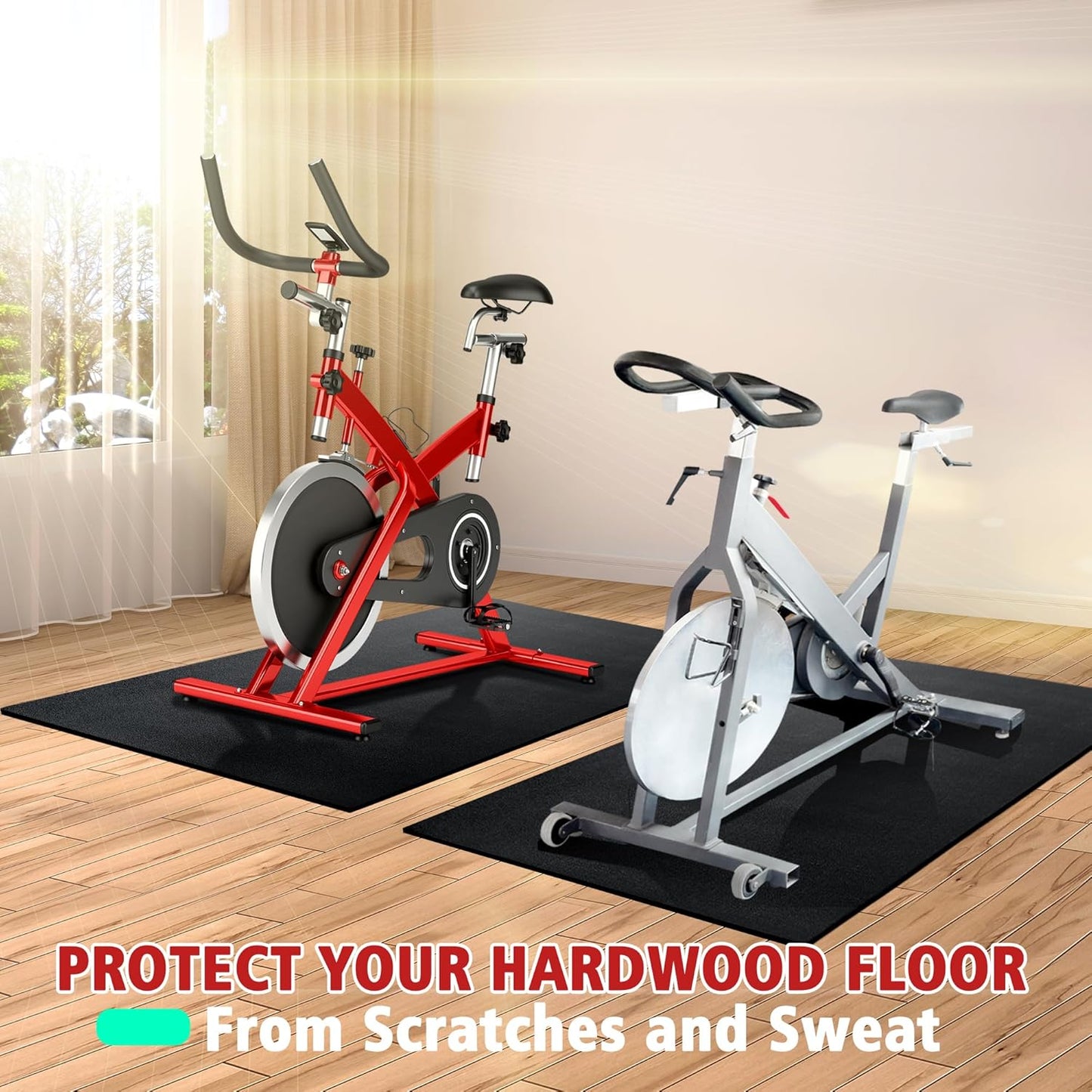Non-Slip Exercise Mat for Stationary Bikes - 6mm Thick, 30" X 60" Treadmill & Home Gym Floor Protector