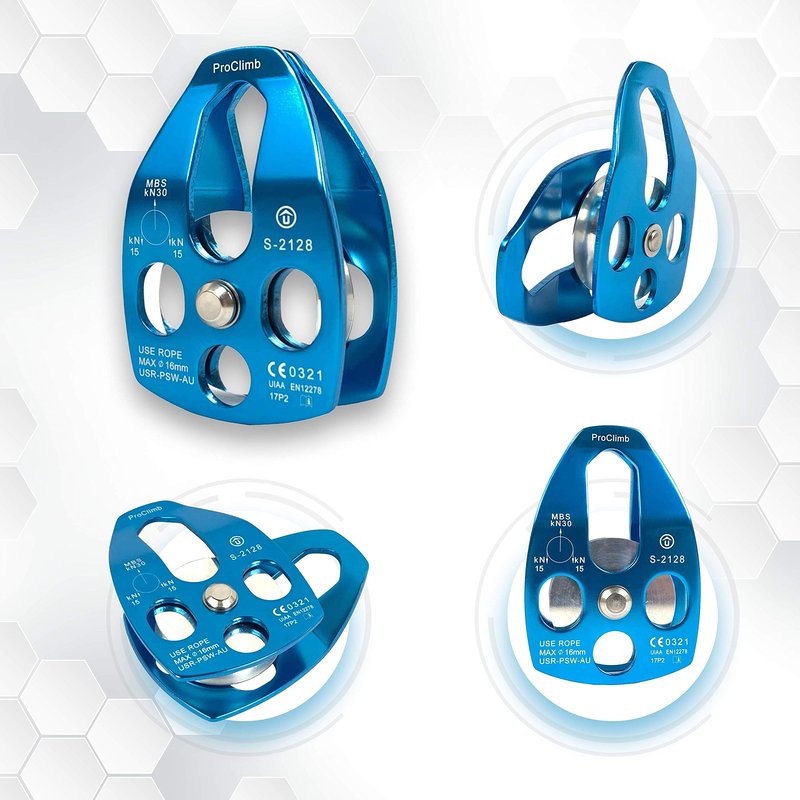 ProClimb 30kN Large Aluminum Rope Swivel Pulley - Single/Double Sheave, CE/UIAA Certified -Aluminum Pulley/Rope Pulley/Climbing Pulley- Aluminum Hardware