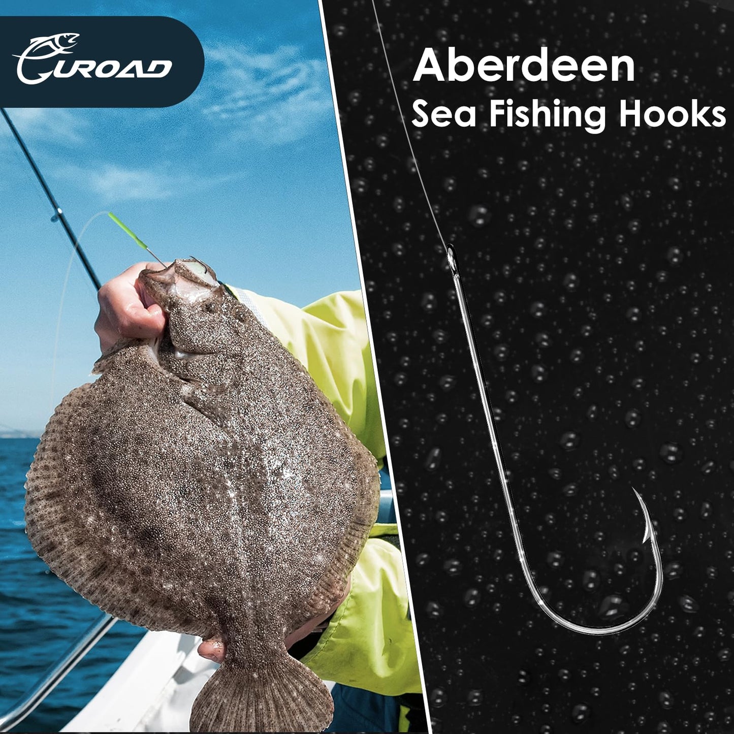 Luroad Aberdeen Sea Fishing Hooks, 25 Pcs Large Barbed Aberdeen Hooks, Long Shank and Wide Gape Size 1#, 1/0, 2/0, 3/0, Light Fishing Hooks High Carbon Steel (2/0)
