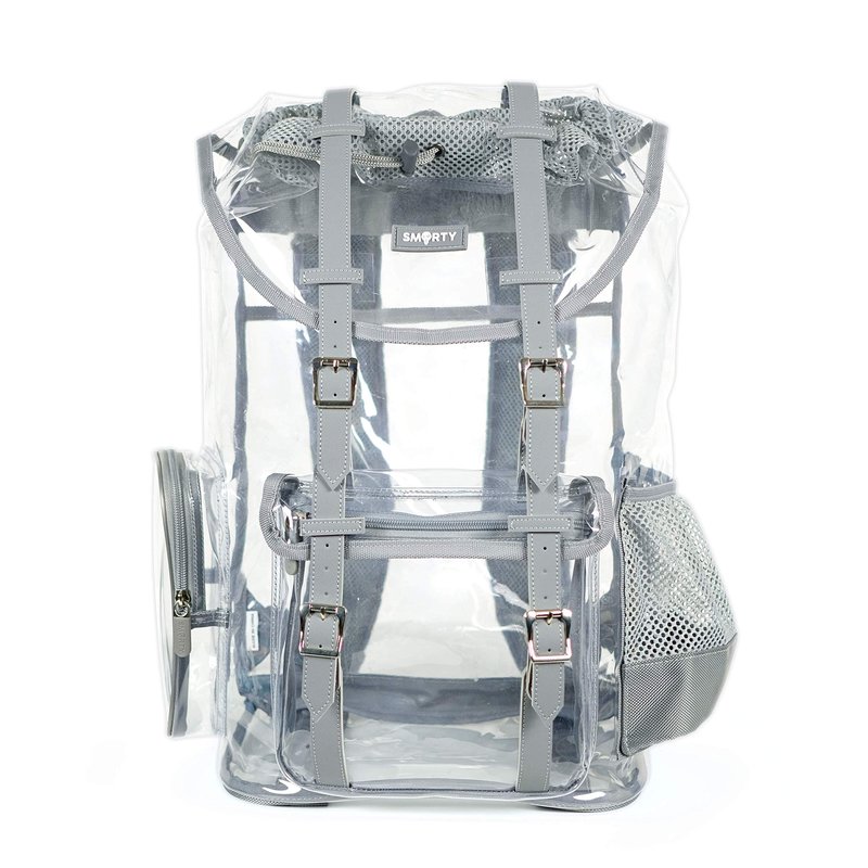 SMARTY Heavy Duty Clear Backpack V2 Durable Transparent See Through Bag (Gray, Large Rucksack)