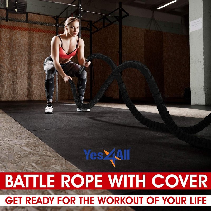 Yes4All Battle Ropes - Heavy Workout Rope with Cover & Steel Anchor | 1.5/2 Inch Diameter, 30/40/50 Ft Length