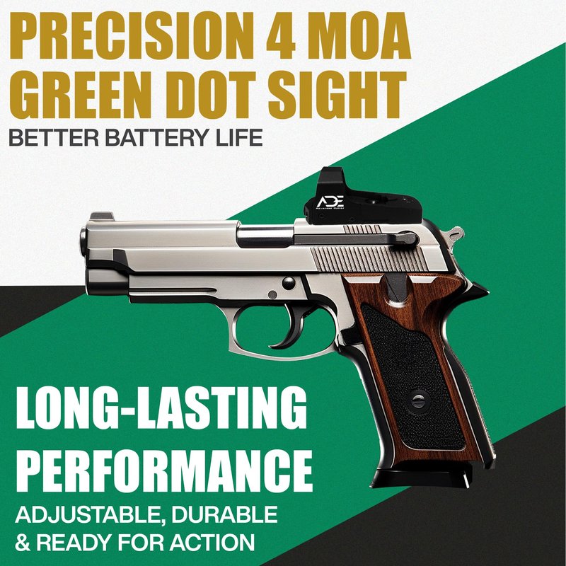 ADE Advanced Optics RD3-006B-1 Green Dot Reflex Sight – 3 MOA, Motion Awake, Picatinny Mount – Compact Optic for Pistol and Handgun Use – Doctor/Venom/Fastfire Footprint – Fits Glock SDVE Slides