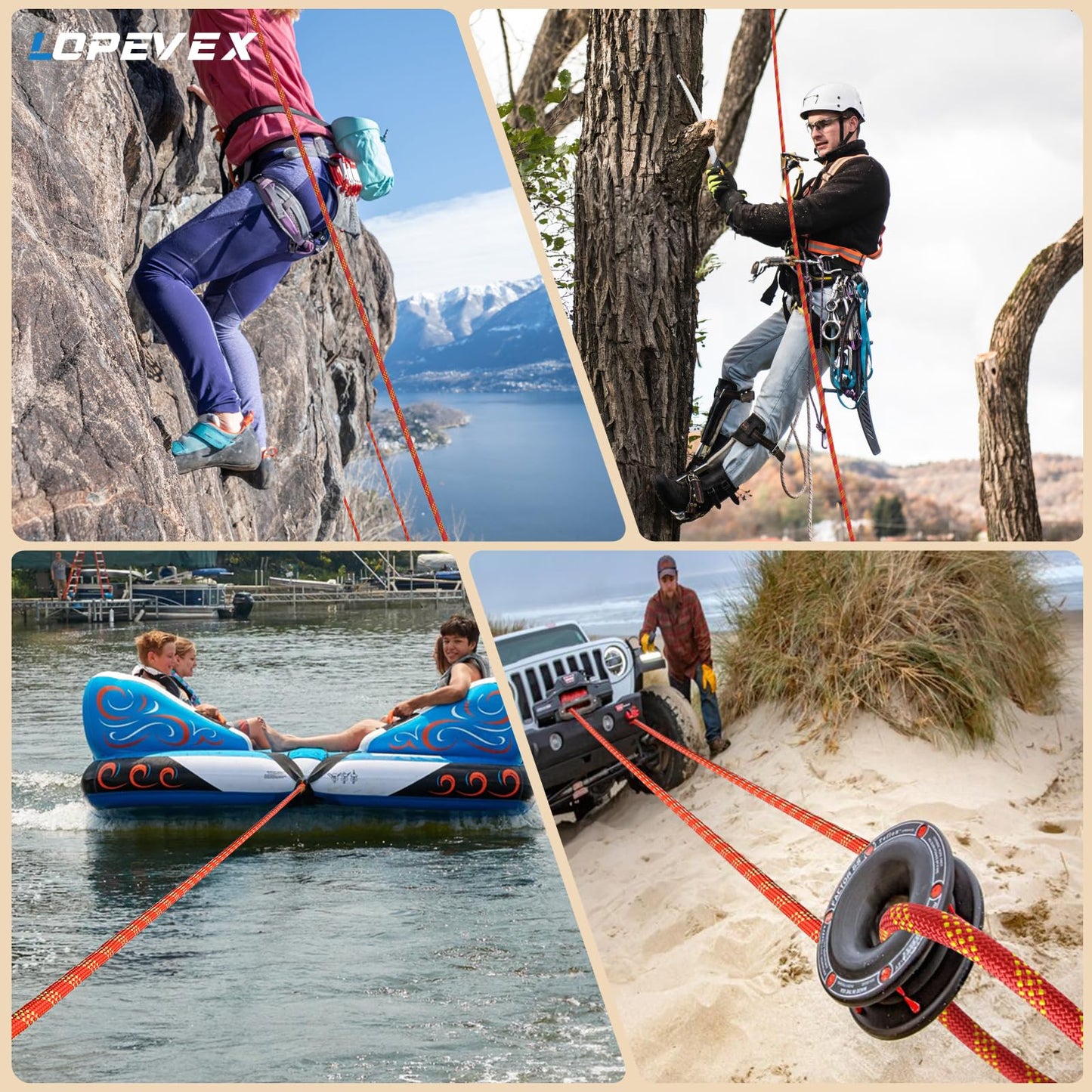 Lopevex 1/2 Inch Static Climbing Rope (150 Ft) - 9000lbs High Strength Arborist Bull Rope for Tree Pulling, Rigging & Rappelling - 48 Strand Polyester Braided Core, Red