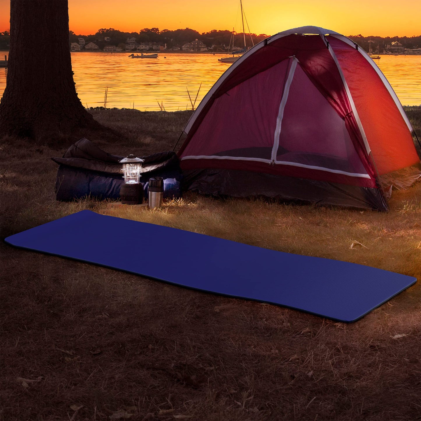 Wakeman Foam Sleeping Pad - Lightweight 0.5-Inch-Thick Waterproof Camping Mat with Carrying Handle for Cots, Tents, Hiking, and Sleepovers (Blue)